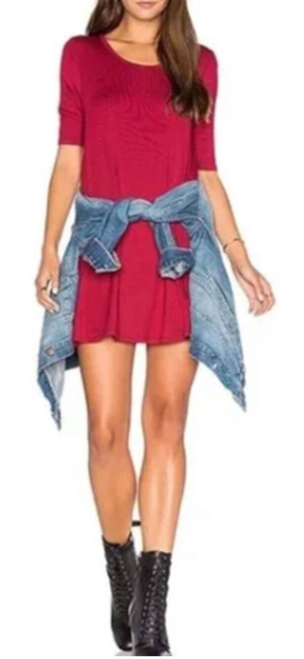 Free People We The Free Jacqueline Key Hole Tunic Dress Small Red Flowy Swing